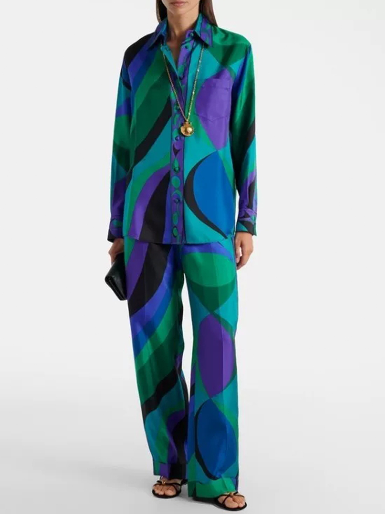 Retro geometric print lapel st - Silk Blouse recension och pris